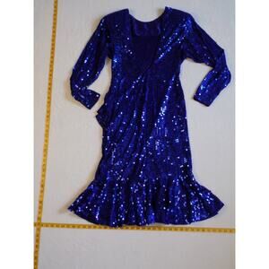 Vintage Oleg Cassini Elegant Blue Sequin Beaded Dress